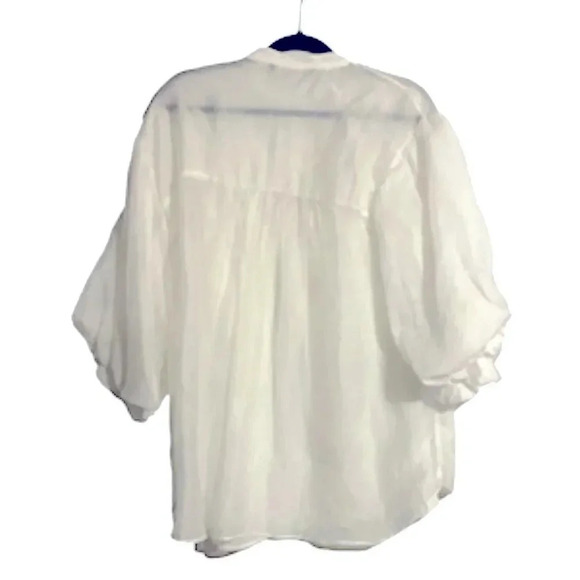 Zara puff sleeved white sheer blouse, pearl & rhinestone buttons, Women’s small - Picture 3 of 14